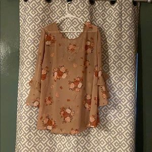 Tan Floral Print 3/4 Sleeve